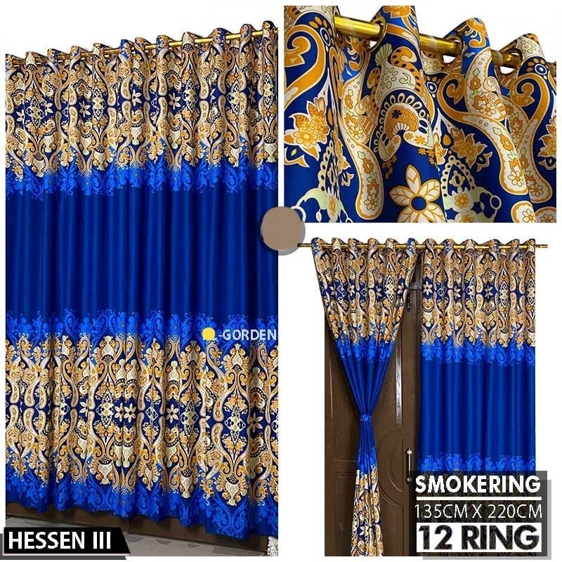 Tirai Jendela Biru Minimalis BLUE HESSEN Ring 12 Lebar 135 Tinggi 220 Tebal