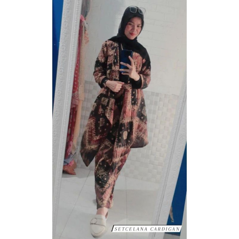 SetCelana Cardigan Lipat Jumputan Handmade