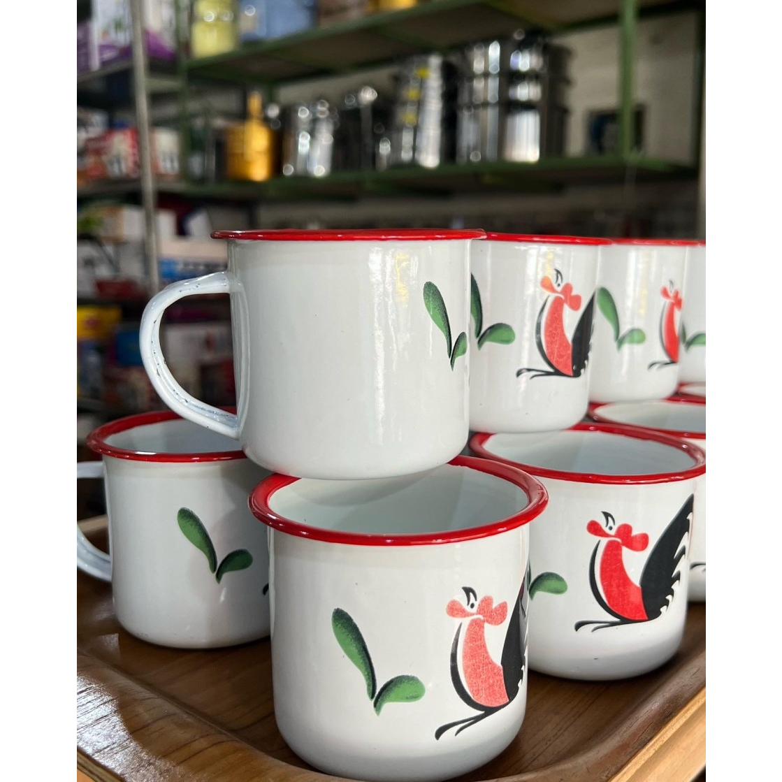 Mug Enamel 7 Jago Putih List Merah