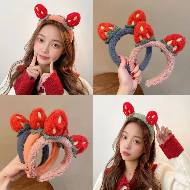 Gadis baru Korea Bando Selatan ikat kepala stroberi tiga dimensi yang lucu ikat kepala manis pencuci wajah ikat kepala orangtua-anak menjual aksesoris rambut lucu HeadBand