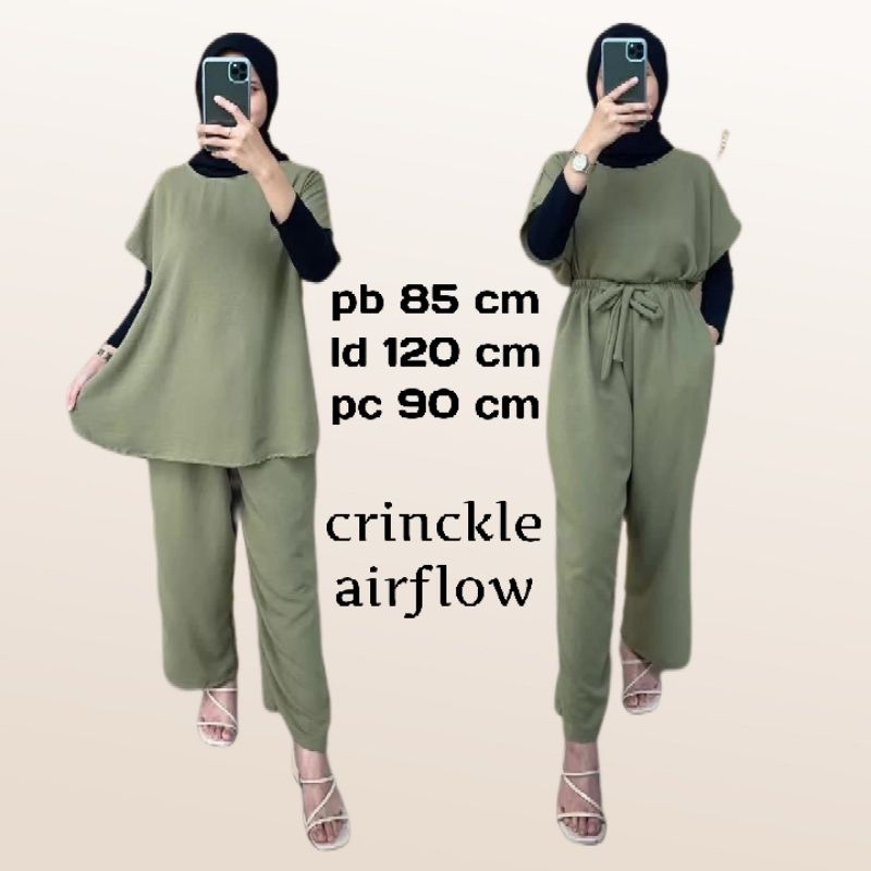 Setelan Baju Wanita Bahan Crinckle Ukuran All size