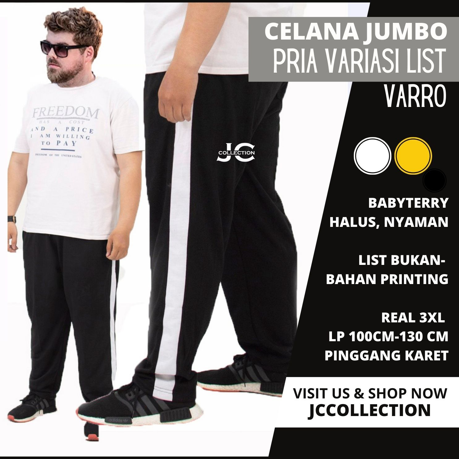 Celana Panjang Pria Jumbo 3XL / Celana Jogger Pria Big Size with Variasi List / Joger Size Jumbo Training Side List Farro - JCCollections