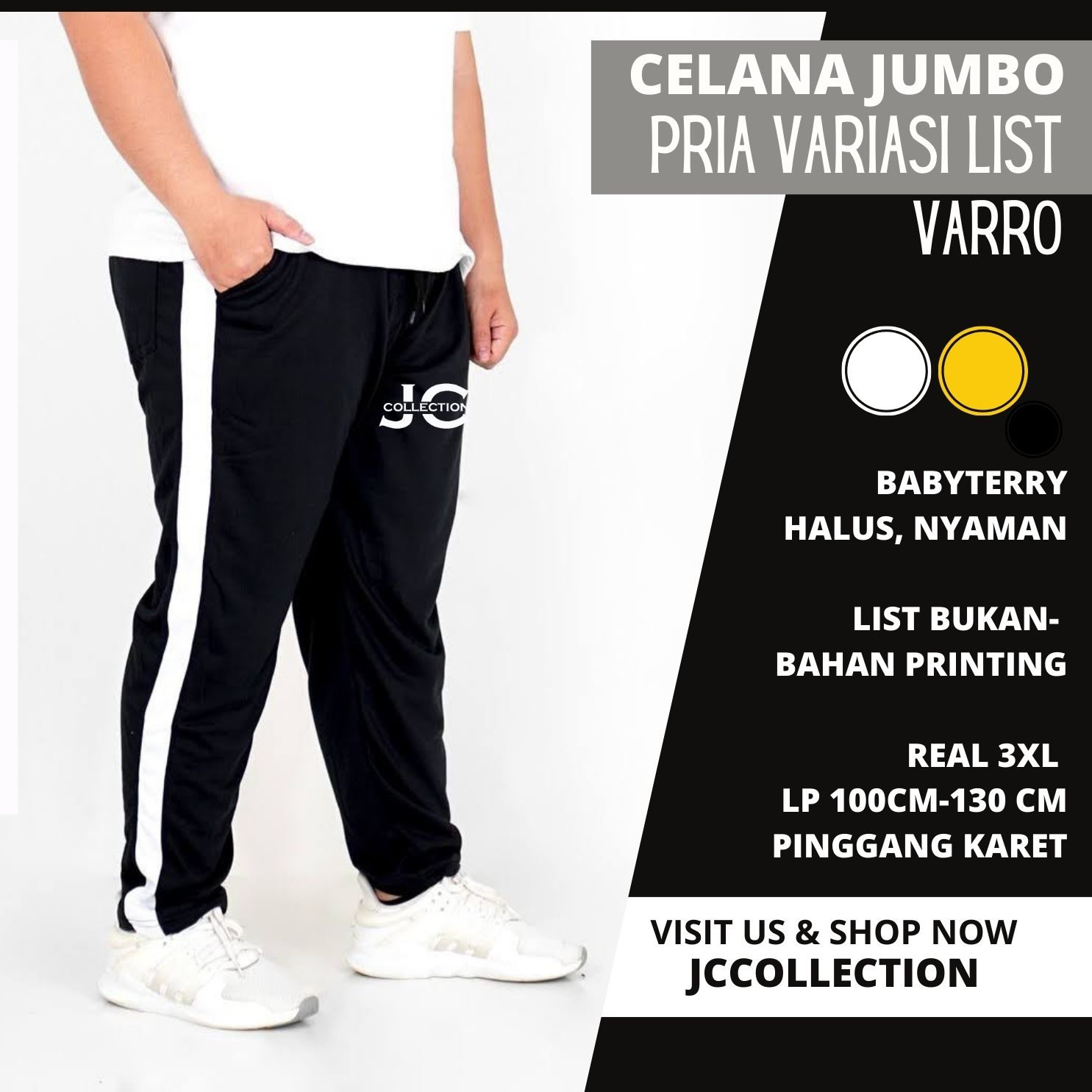 Celana Panjang Pria Jumbo 3XL / Celana Jogger Pria Big Size with Variasi List / Joger Size Jumbo Training Side List Farro - JCCollections