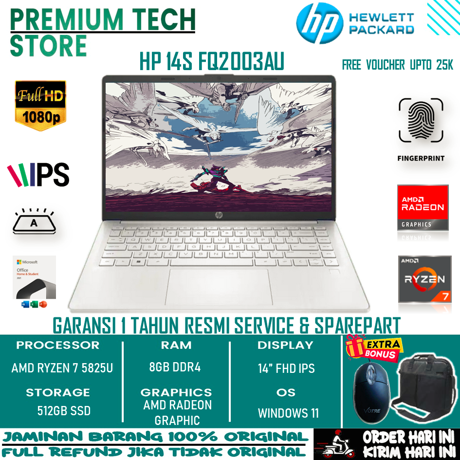 Laptop Gaming Murah Hp 14s FQ2003AU Amd Ryzen 7 5825U 8gb 512gb Fhd Ips Windows 11