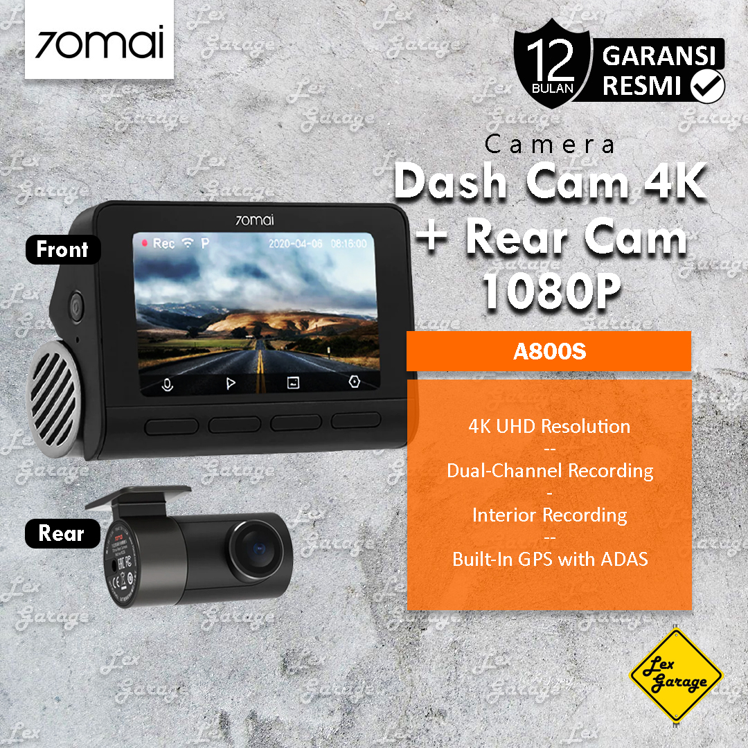 Dashcam Mobil 70mai Dash Cam Pro Plus A800S 4K Kamera Depan Belakang