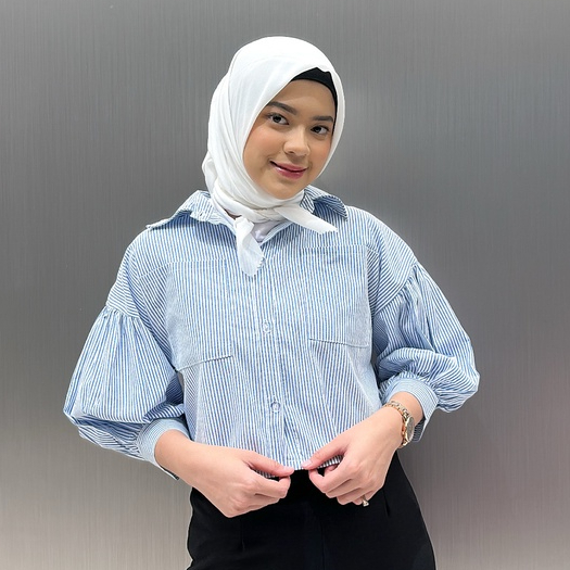 Strip Shirt Kemeja Crop Wanita Katun Salur by Vanesha Wear