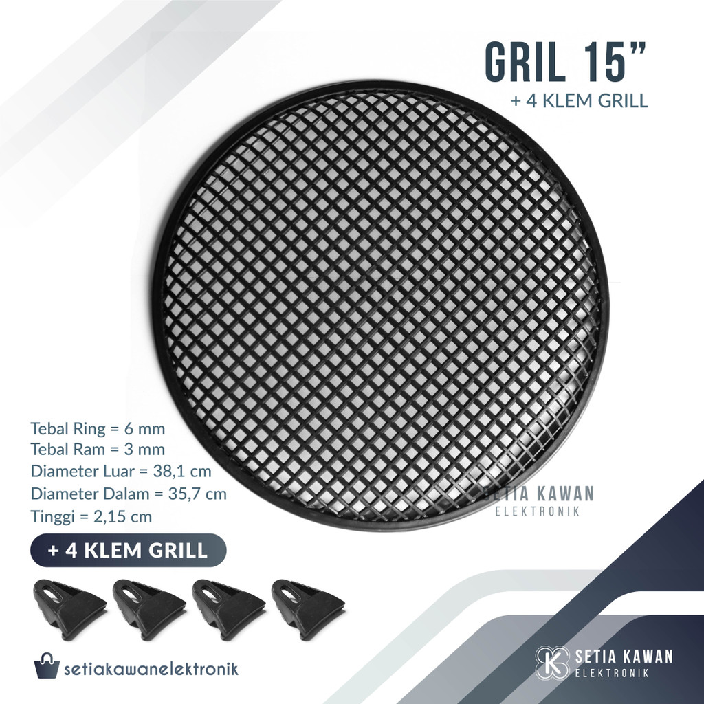 Ram Grill Speaker 15" Plastik + 4 Klem Grill / Tutup Pelindung Box Salon Speaker 15 Inch Motif Bulat