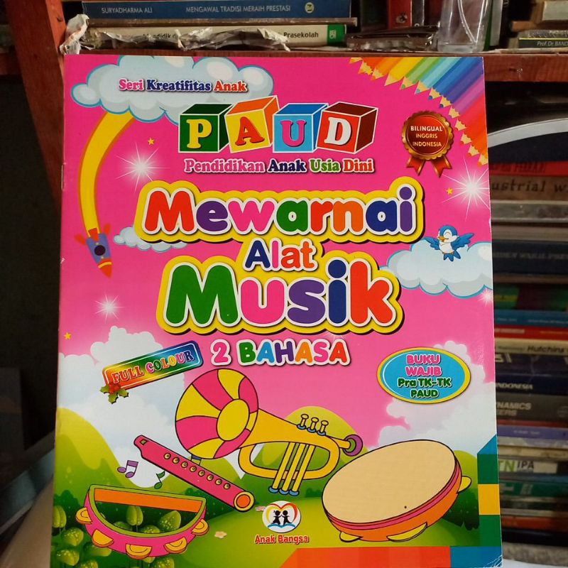 seri kresatifitas anak paud mewarnai alat musik