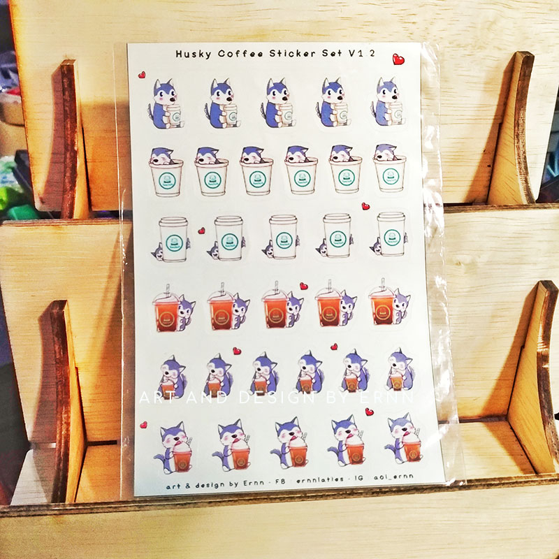 

Sticker sheet coffee husky cute kawaii journaling