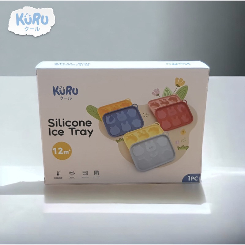 Kuru Baby Silicone Ice Tray Cetakan Es Jelly Pudding Tempat Simpan Kaldu MPASI Beku Frozen Makanan Bayi + Penutup Anti Bakteri BPA Free