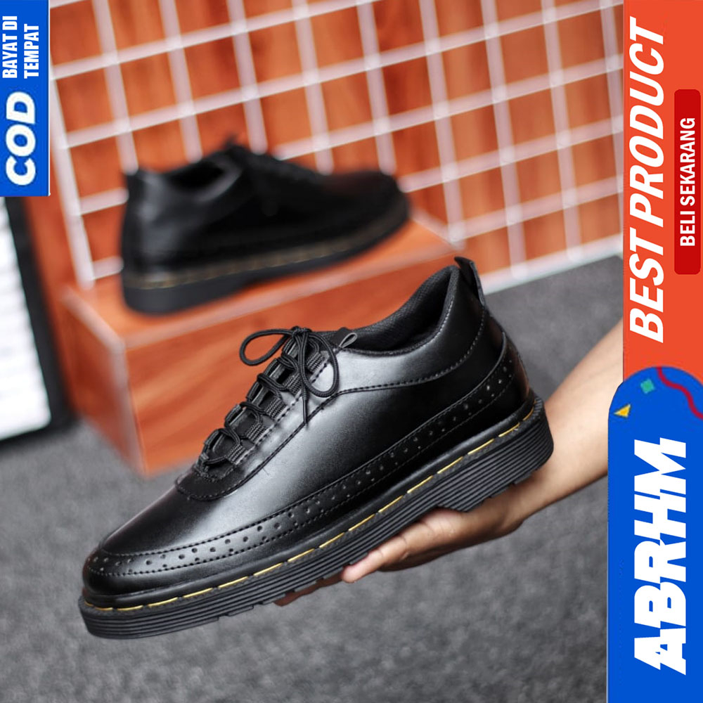 ABRHM Sepatu Formal Pantofel Docmart Kerja Pria Hitam Alpes