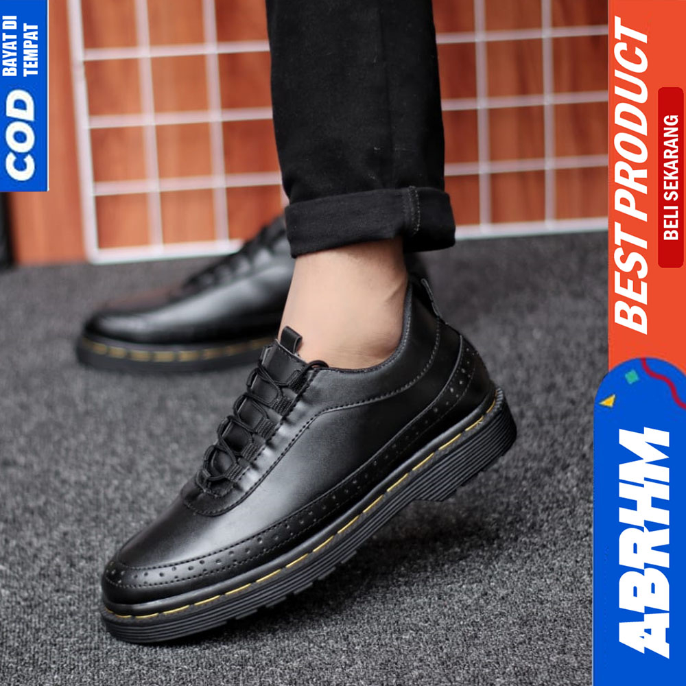 ABRHM Sepatu Formal Pantofel Docmart Kerja Pria Hitam Alpes