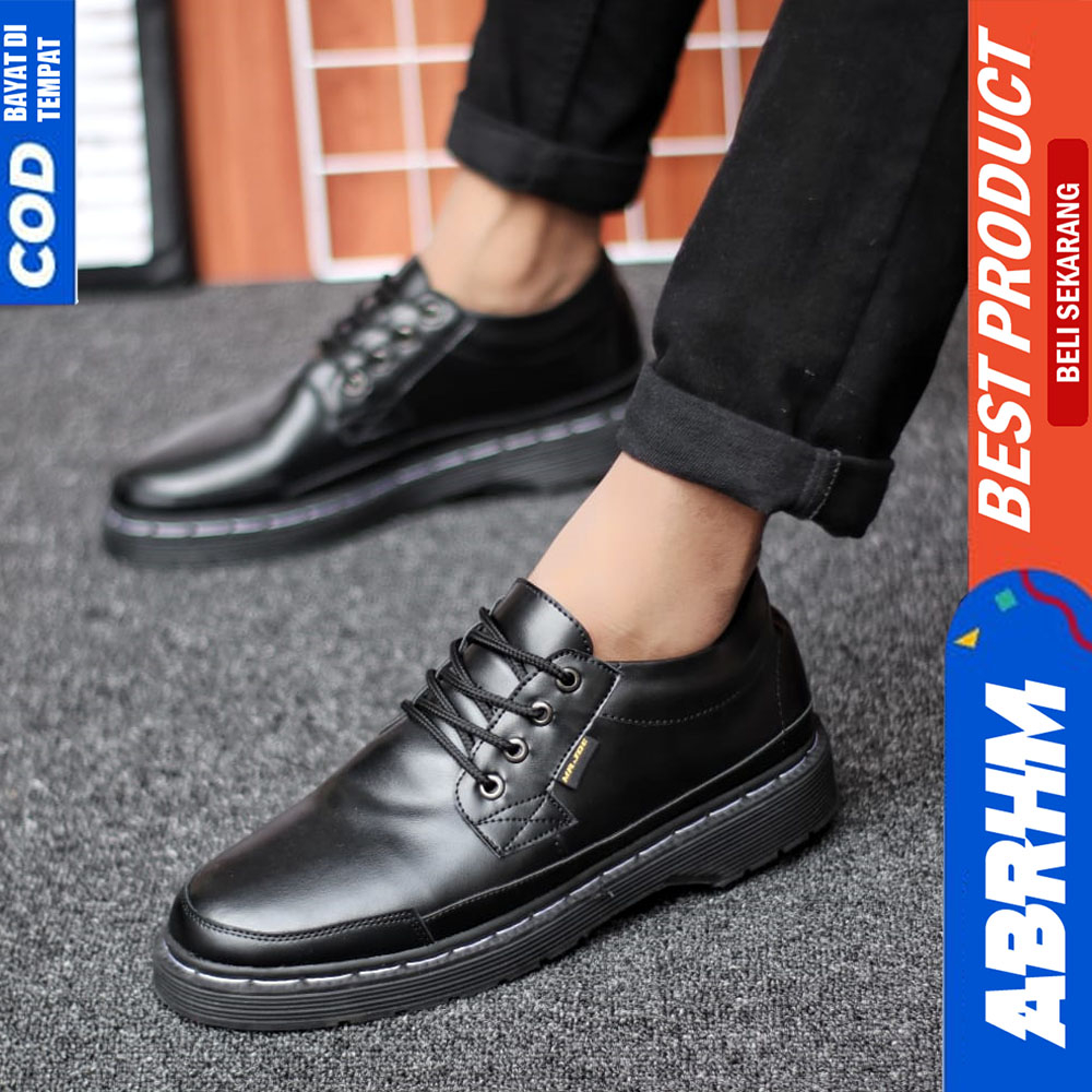 ABRHM Sepatu Formal Docmart Casual Kulit Pantofel Kerja Hitam Pria