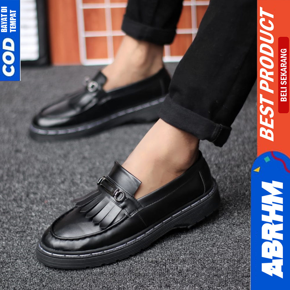 ABRHM Sepatu Loafers Pria Docmart Formal Pantofel Kerja Pria Hitam