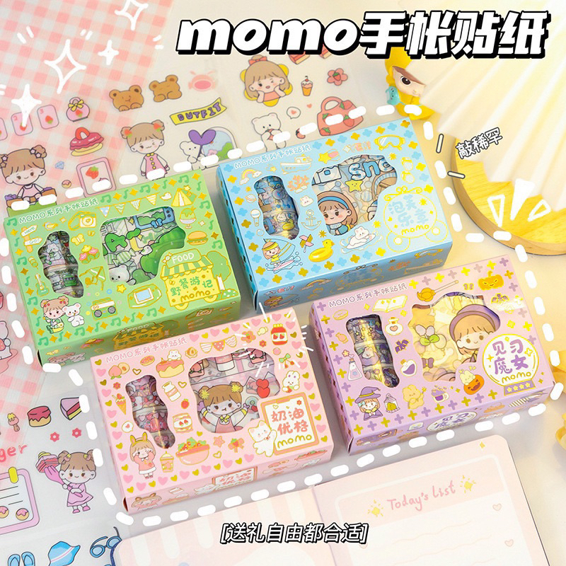 Stiker Momo Set 4Roll + 10Lembar Stiker Kartun Karakter Korea DIY Anti Air