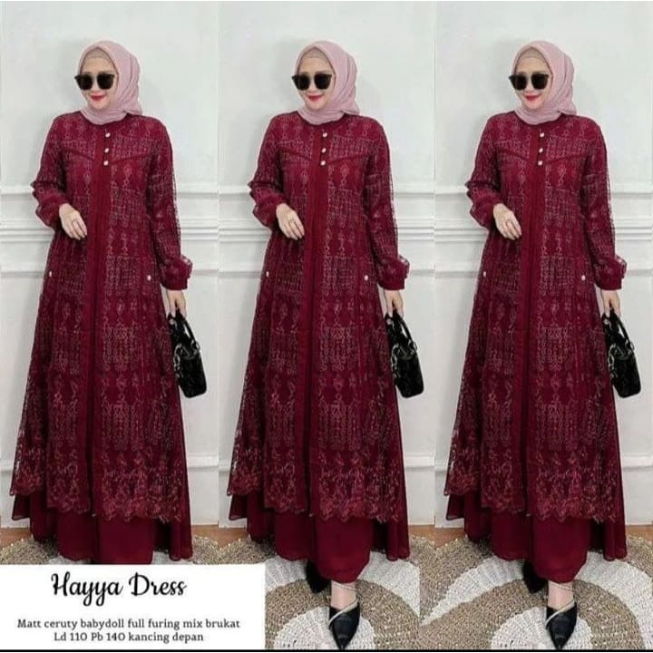 COD Gamis Kondangan Terbaru 2023 / Hayya Dress Ceruty Babydoll Mix Brukat Premium / Melia Maxy Dress / Gamis Brukat Muslim Kekinian / Dres Wanita Dewasa Polos / Fashion Wanita Muslimah / Casual Dress Lengan Panjang / Fashion Wanita Muslim / Baju Lebaran