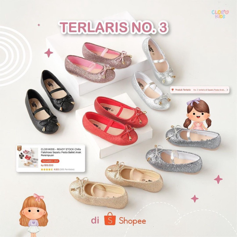 CLOEVKIDS - Chilla Size 22- 35 Flatshoes Sepatu Pesta Ballet Anak Perempuan