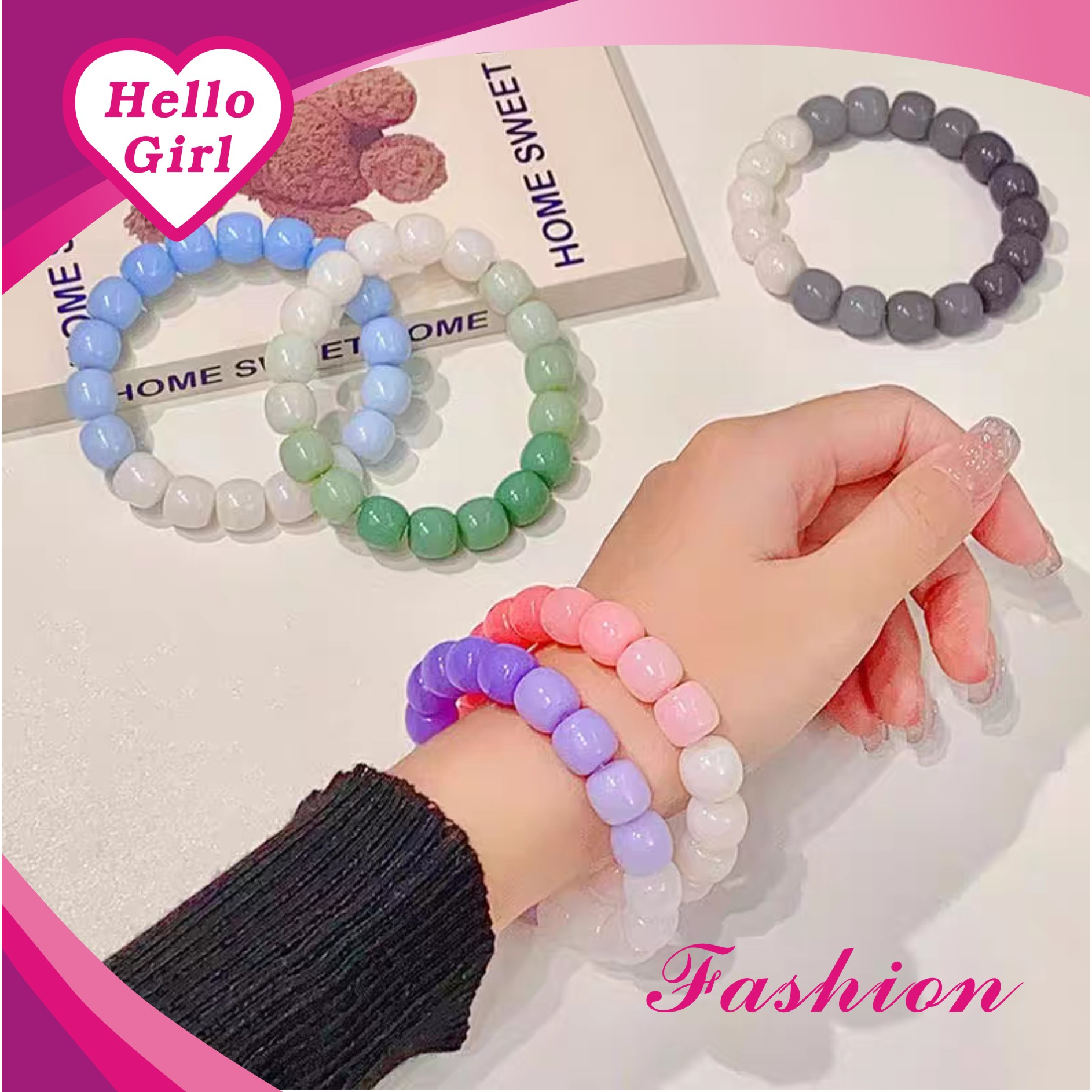 (Hello Girl)G12 Gelang Gradiasi warna Manik Manik Bodhi Import