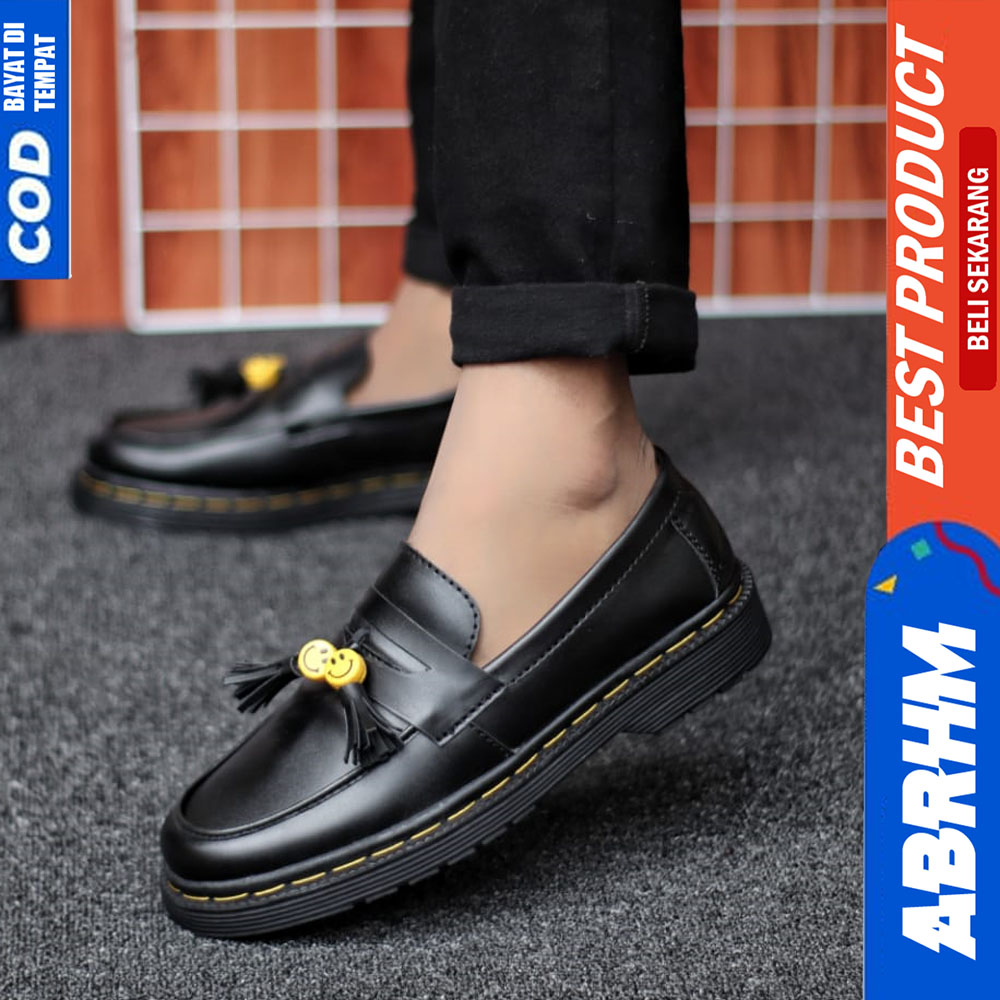 ABRHM Sepatu Loafers Pria Docmart Formal Kerja Pria Casual Hitam