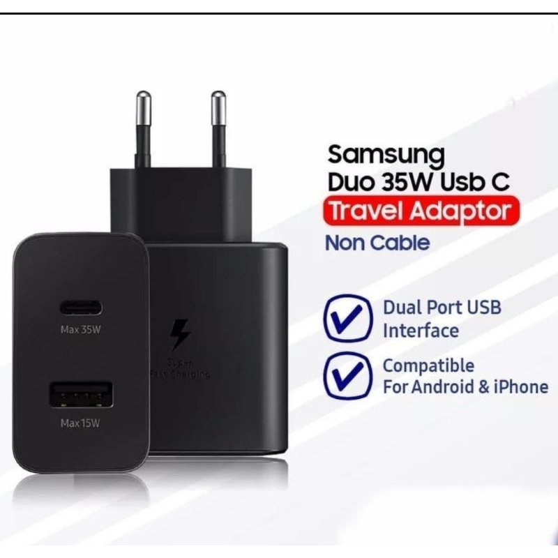 PD Adapter Samsung 65Watt Batok Casan 3Port 2Type-C 1USB Super Fast Charging dan Charger Adaptor 35Watt Pengecasan Super Cepat