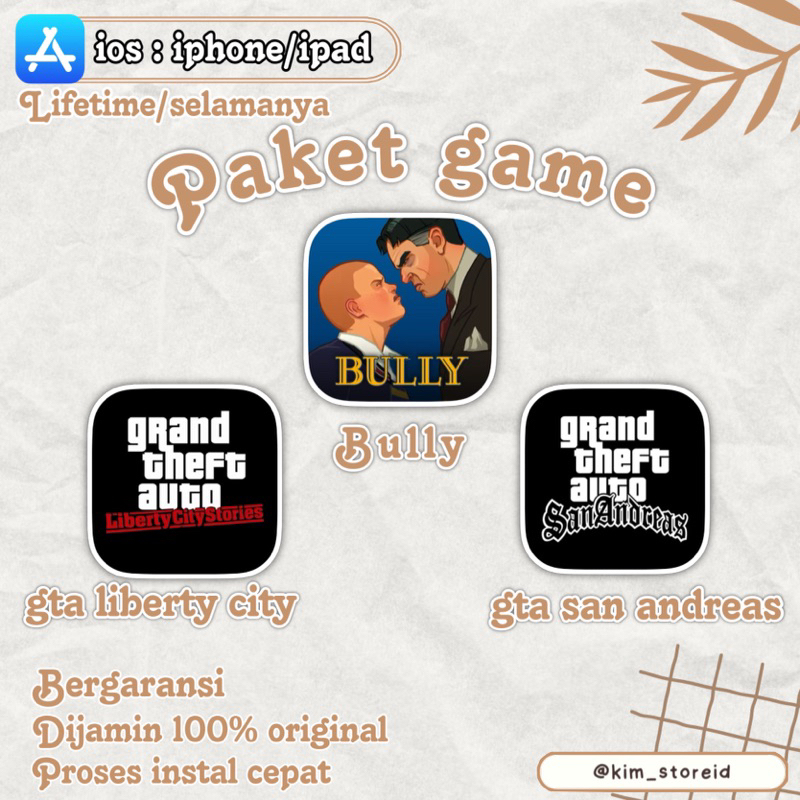 Paket Game IOS Bully, Gta San Andreas, Gta Liberty City