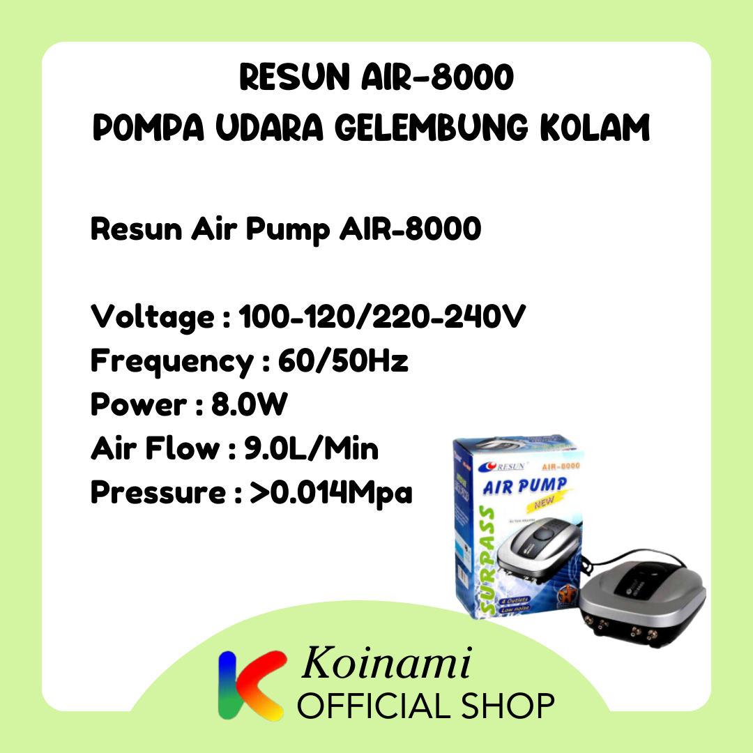 RESUN AIR-8000 / pompa udara gelembung kolan ikan koi / aquarium aqua scape / pump