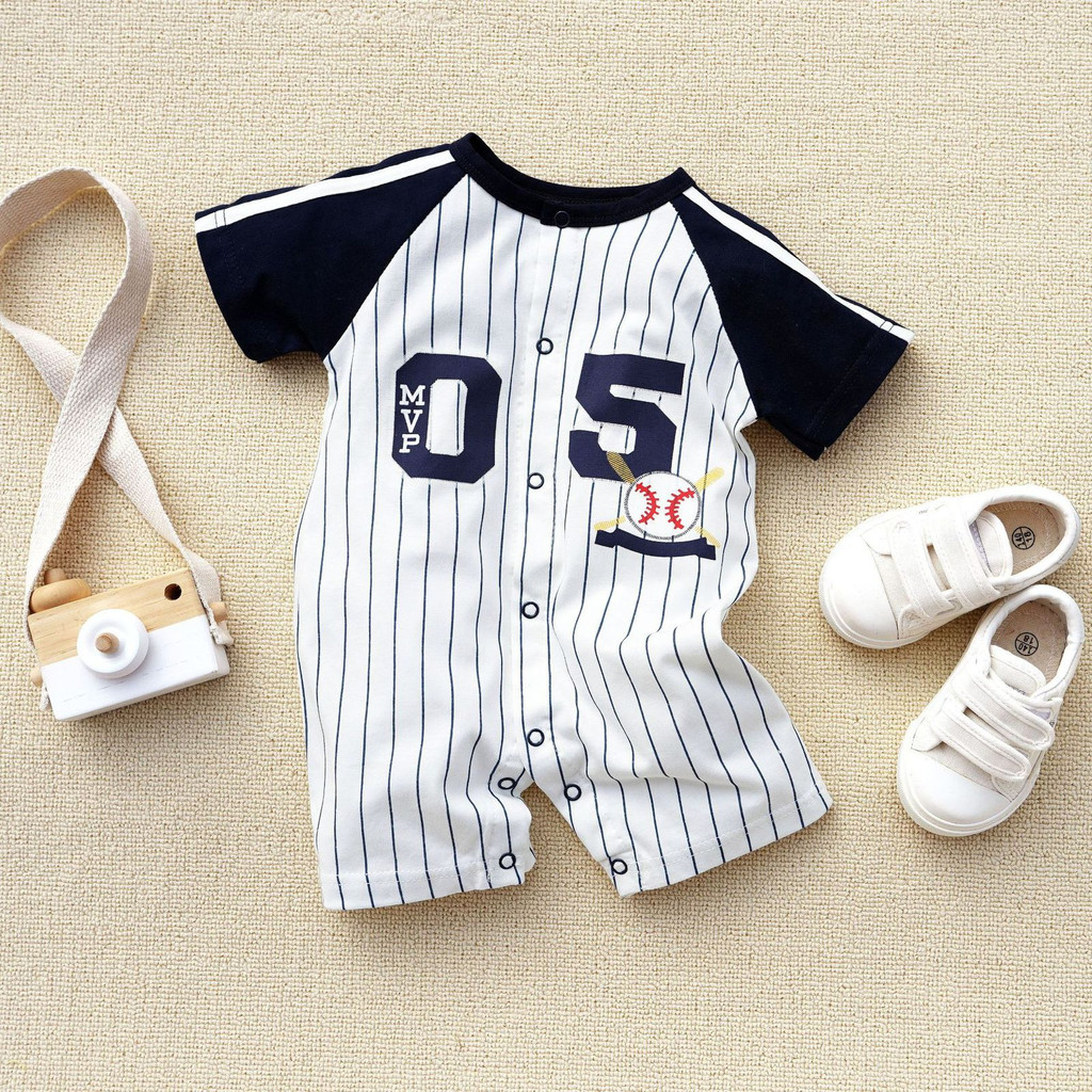 Jumper bayi lengan pendek motif MVP 05 navy baseball 0-2 tahun / baju bayi impor murah