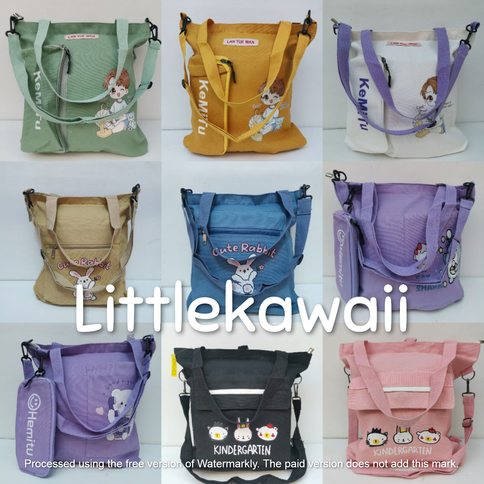 LK/Tas Totebag Tenteng Slempang Sekolah Fashion Wanita Remaja Korean Style Quotes Motif Cute Dompet Import