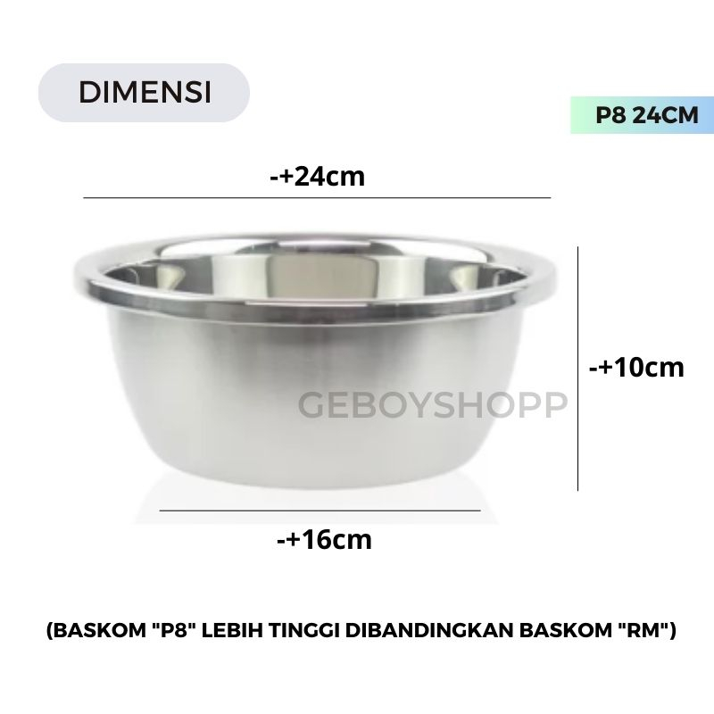 Baskom Stainless / Baskom Tinggi / Mixing Bowl Serbaguna Stainless Premium High Quality Anti Karat Uk 24Cm