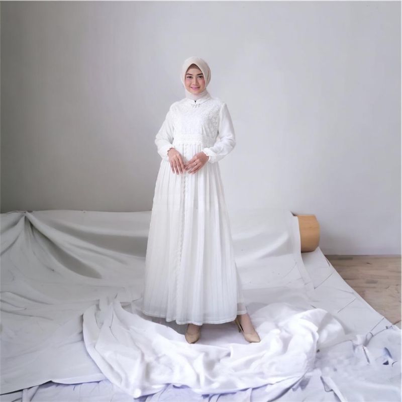 Gamis putih Agnes ceruty premium terbaru kekinian