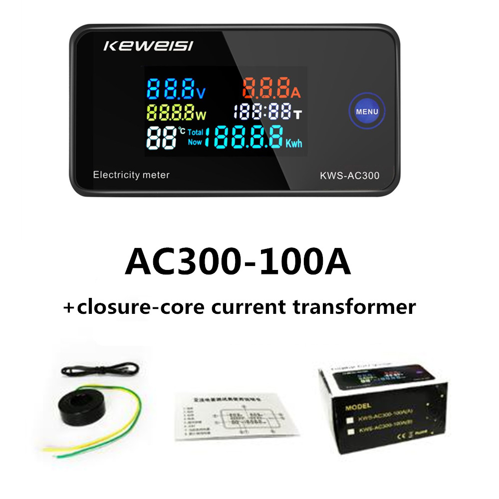 Voltmeter Digital 6in1 KWS-AC300 AC 50-300V 100A dengan Fungsi Reset