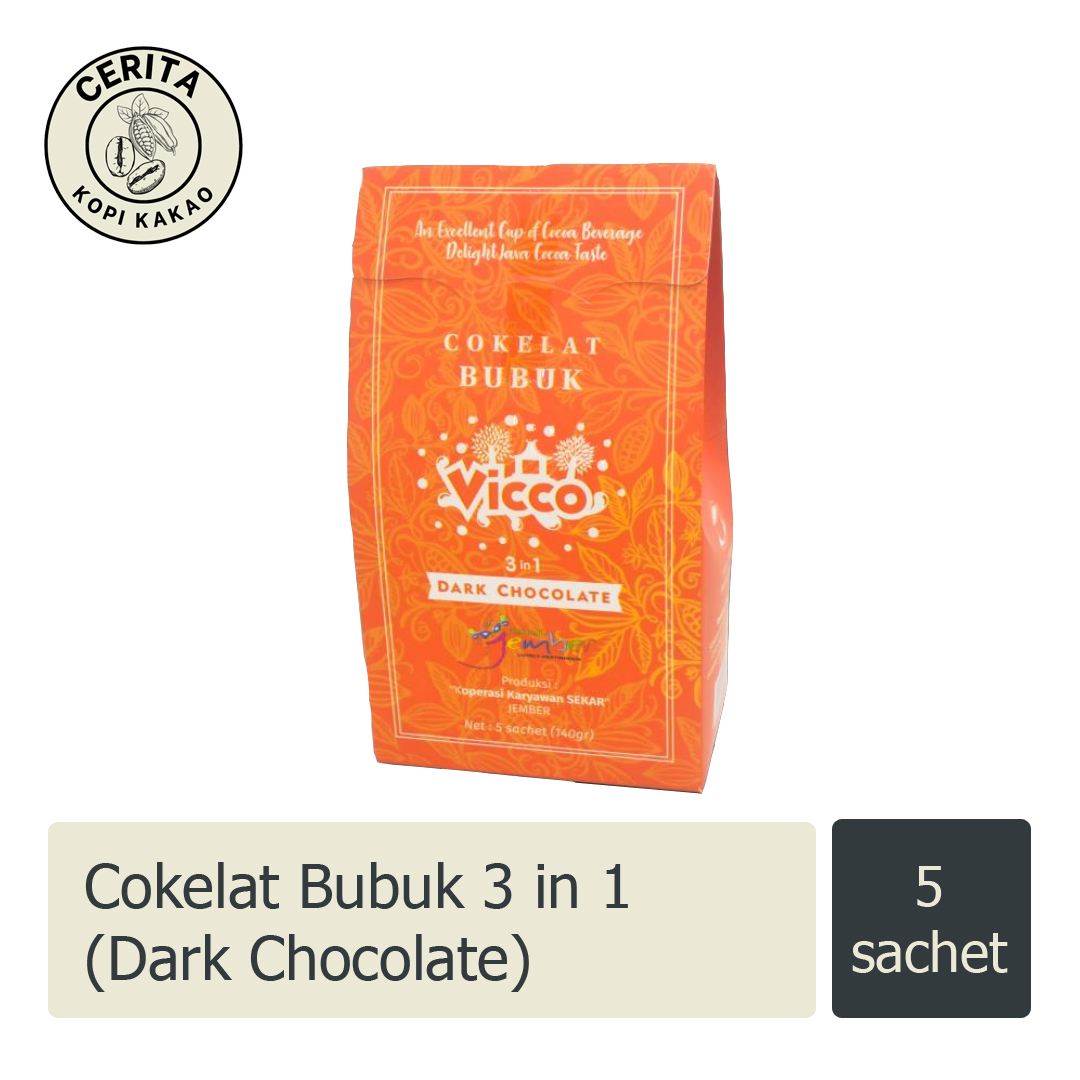 

Vicco Java - Minuman Cokelat Bubuk Dark / Milk Chocolate 3 in 1 (5 sachet / 10 sachet / 200 gr / 500 gr) coklat drink premium - Puslitkoka