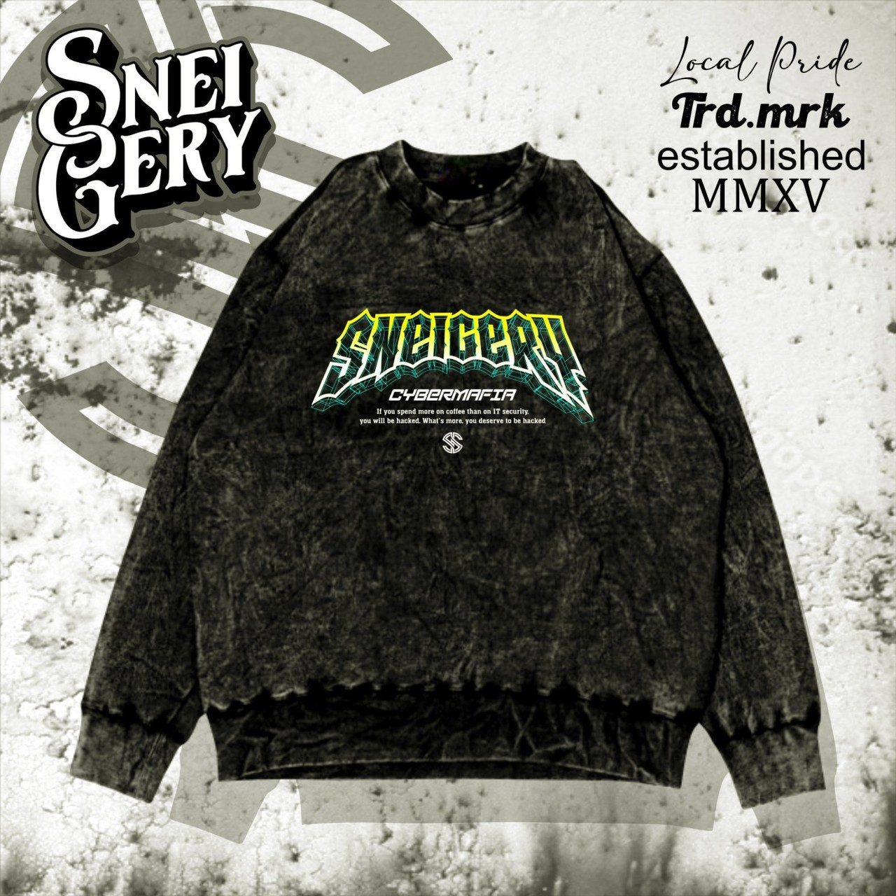 CREWNECK SWEATER PRIA ORIGINAL DISTRO - CREWNEK BLACK WASHING MOTIF SIMPLE COWOK TERBARU