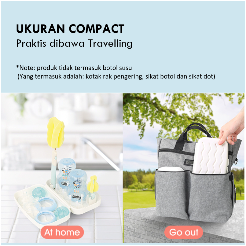 LIGERA Travel Portable Drying Rack with Bottle Brush Kotak Rak Pengering Botol Susu On-The-Go Sikat