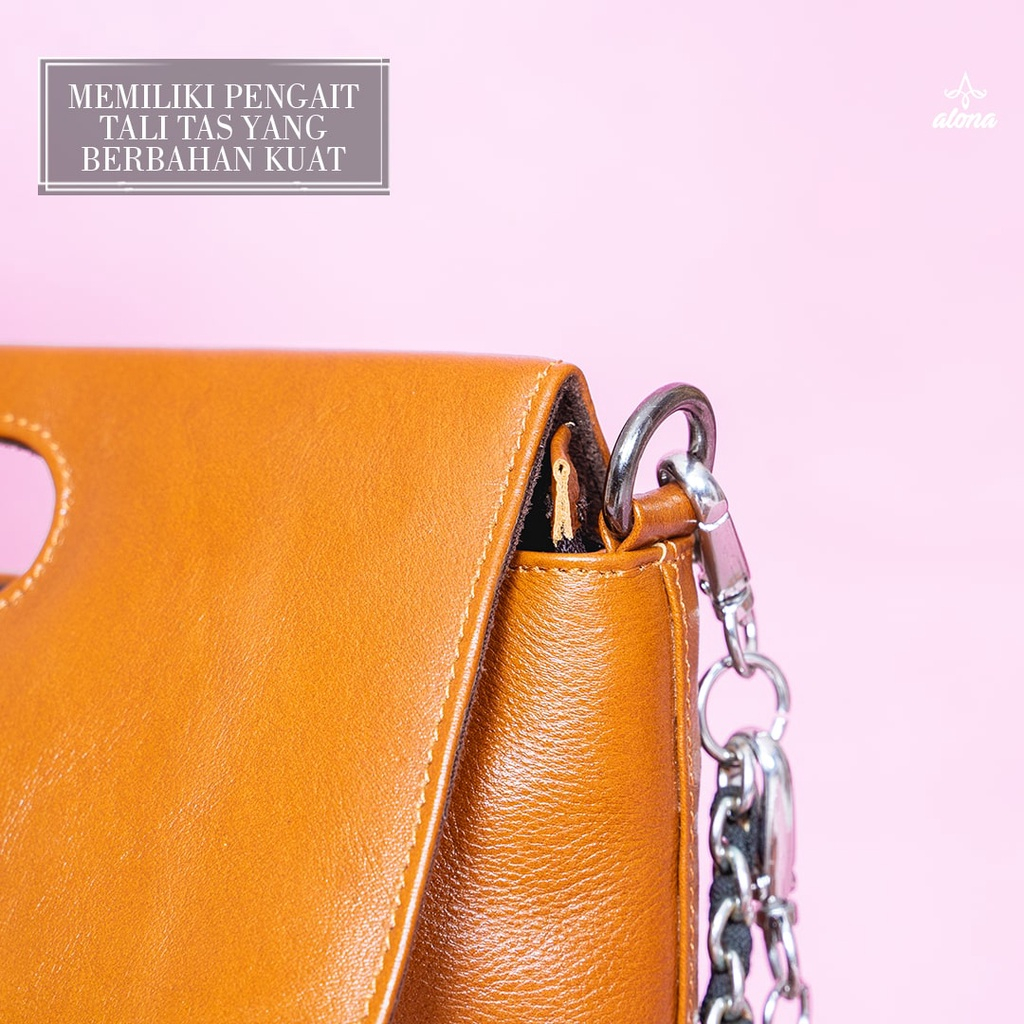 Alona Leather Melinda Bag Tas Selempang Sling Bag Branded Wanita Slempang Cewek Kulit Asli Tas Terbaru Rantai Fashion Wanita Remaja Lucu Elegan Original Anti Air Branded