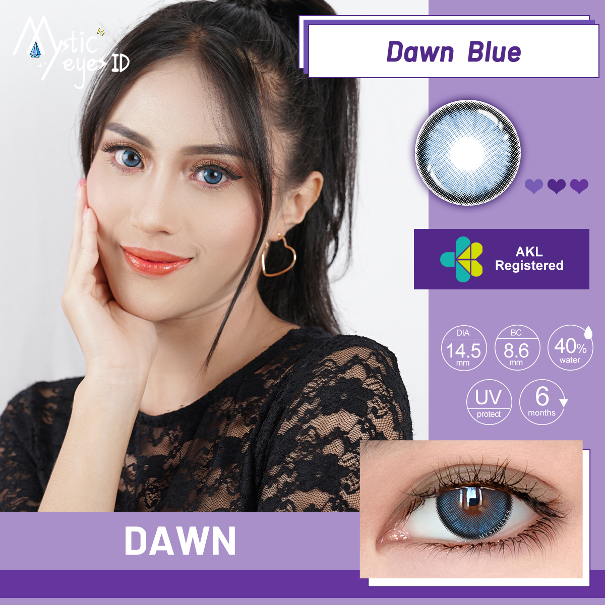 [✅COD] MYSTICEYES SOFTLENS DAWN SERIES Grey Blue Brown COLOR CONTACT LENS  NORMAL 14.5 MM