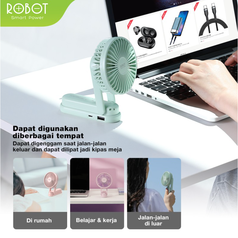 GONGNIU x ROBOT RT-BF11 Portable Fan, Powerbank 2000mAh Mini Fan Kipas Angin Mini - Garansi Resmi 1 Tahun