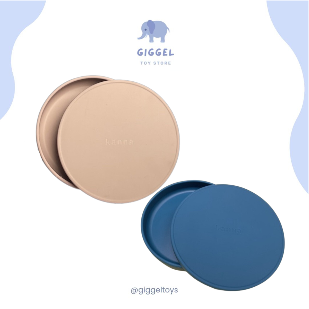 [ Giggel ] Premium Silicone Plate With Lid / Piring Makan MPASI Anak Piring Silikon + Tutup