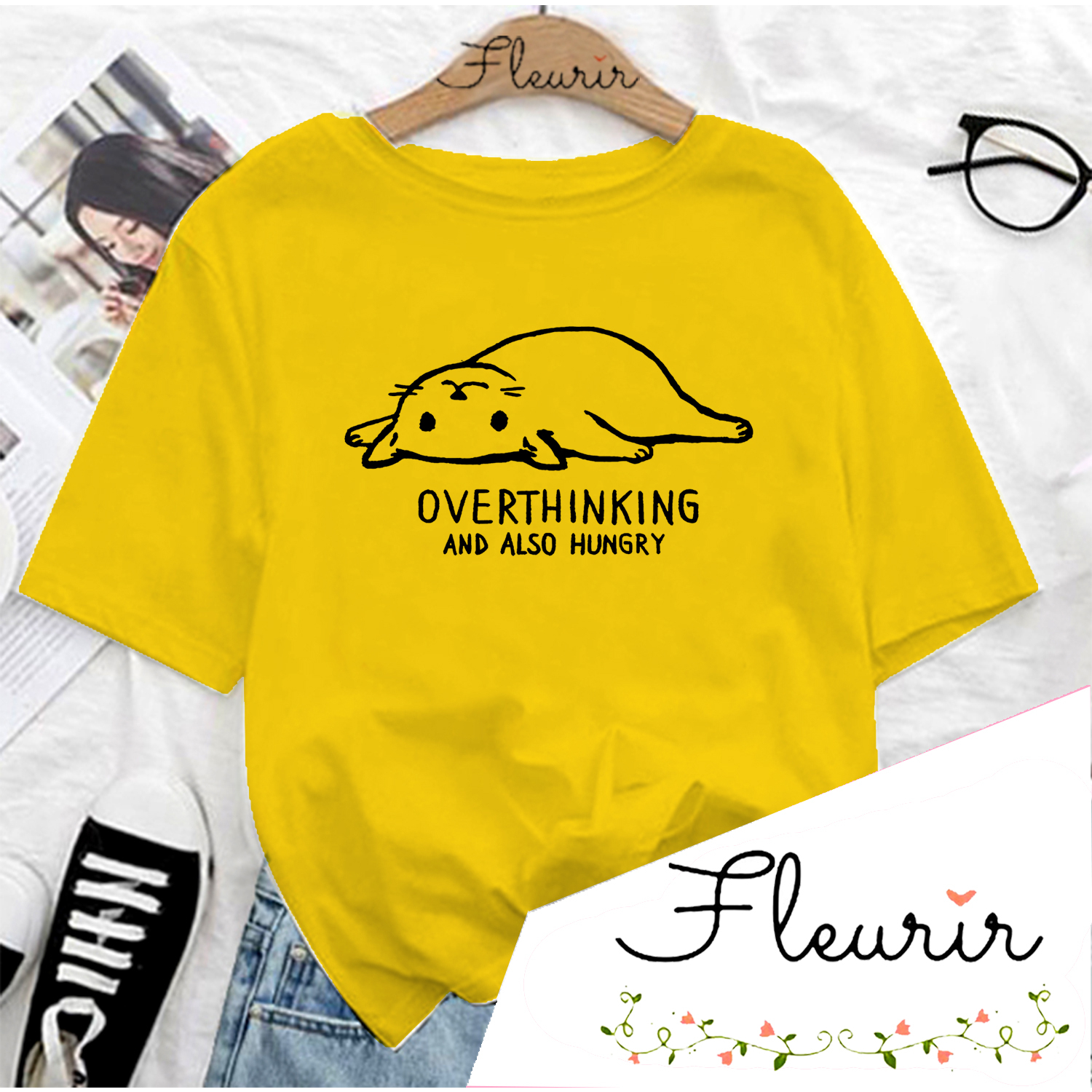 FLEURIR - KAOS WANITA OVERTHINKING PRIA REMAJA DEWASA UNISEX TSHIRT JUMBO OOTD LENGAN PENDEK OVERSIZE