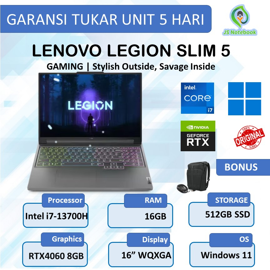 LENOVO LEGION SLIM 5 RTX4060 8GB i7-13700H 16GB 1TB SSD WIN11+OHS 165Hz