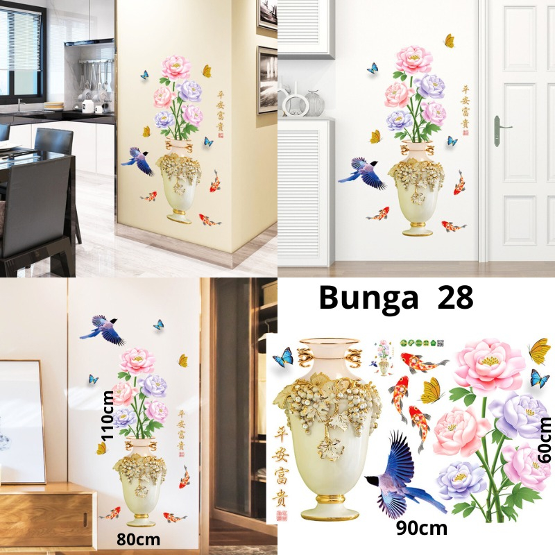 WALL STICKER STIKER SETIKER SETICKER DINDING BUNGA WALLSTICKER WALLSTIKER DINDING TEMPELAN POT BUNGA SAKURA PINK PEONY RUMPUT TERATAI MERAK DEKORASI TEMBOK DECOR DEKOR RUMAH RUANG TAMU MAKAN KELUARGA WALSTICKER WALSTIKER WALLPAPER WALPAPER BUNGA IMLEK