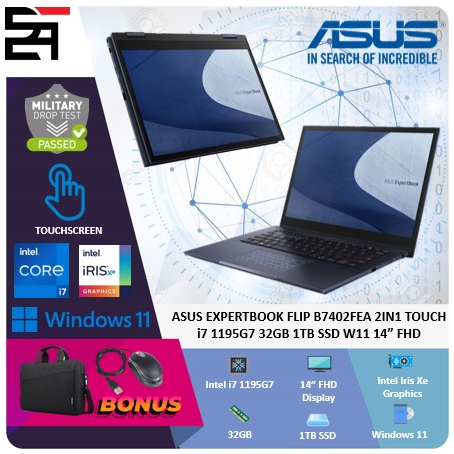 Asus ExpertBook Flip 2IN1 B7402FEA 2IN1 Touchscreen Core i7 1195G7 RAM 32GB 1TBSSD W11 14 inch Full HD