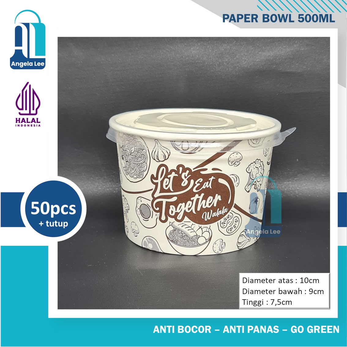 Paper Bowl Motif 500ml Mangkok kertas isi 50pcs +ttp foodgrade gogreen antipanas