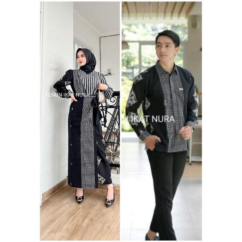 (Ready Stok ) DRESS MARLINE Black Couple Tenun Baju Kondangan