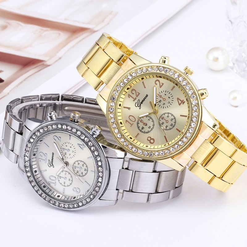 【Kotak gratis】Jam Geneva Wanita Analog Diamond Fashion Casual Lady Wrist Watch Import