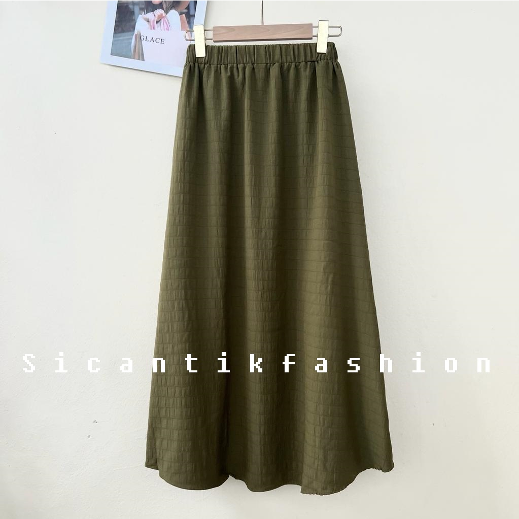 Skirt Panjang Cewek Korean / Rok Wanita Cotton Crinkle