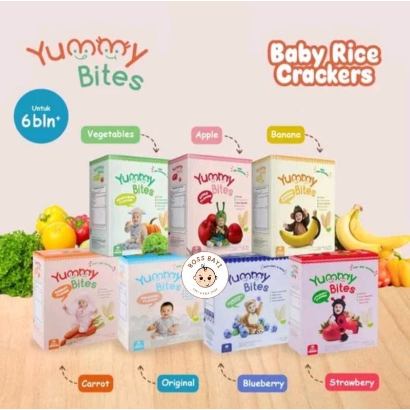 YUMMY BITES -  Rice Crackers 25gr | 50gr / Snack Cemilan Bayi 6m+ | Bebe Roll 40gr untuk 9m+