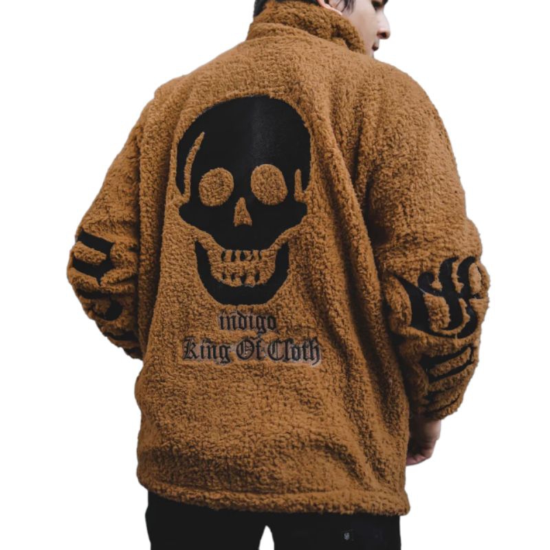 FS - Jaket Serpha Skull Pria Berbulu Kekinian / Jaket Sherpa / Jaket Tebal Berbulu Seperti Domba