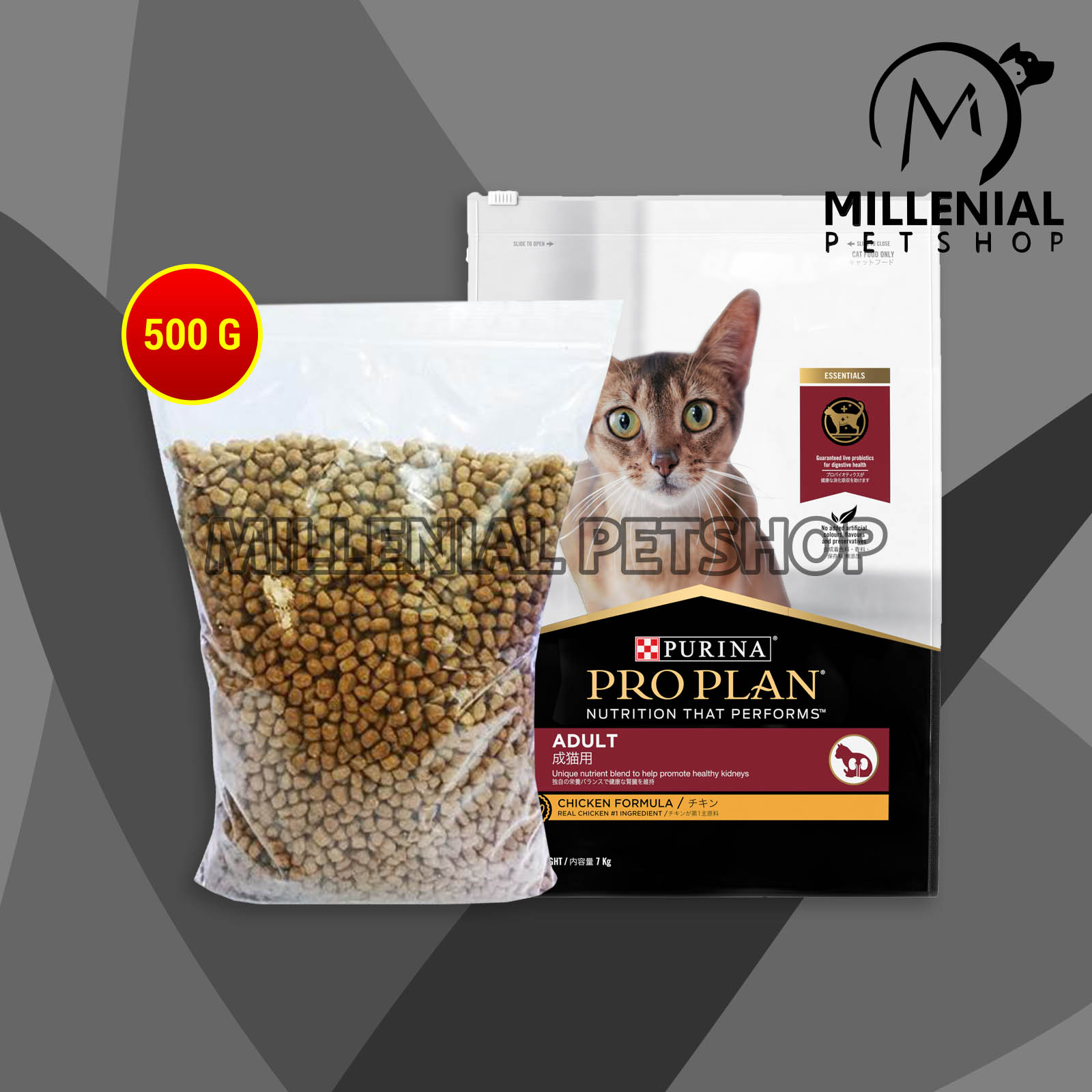 Makanan Kucing Pro plan adult chicken salmon repacking 500 gr repack