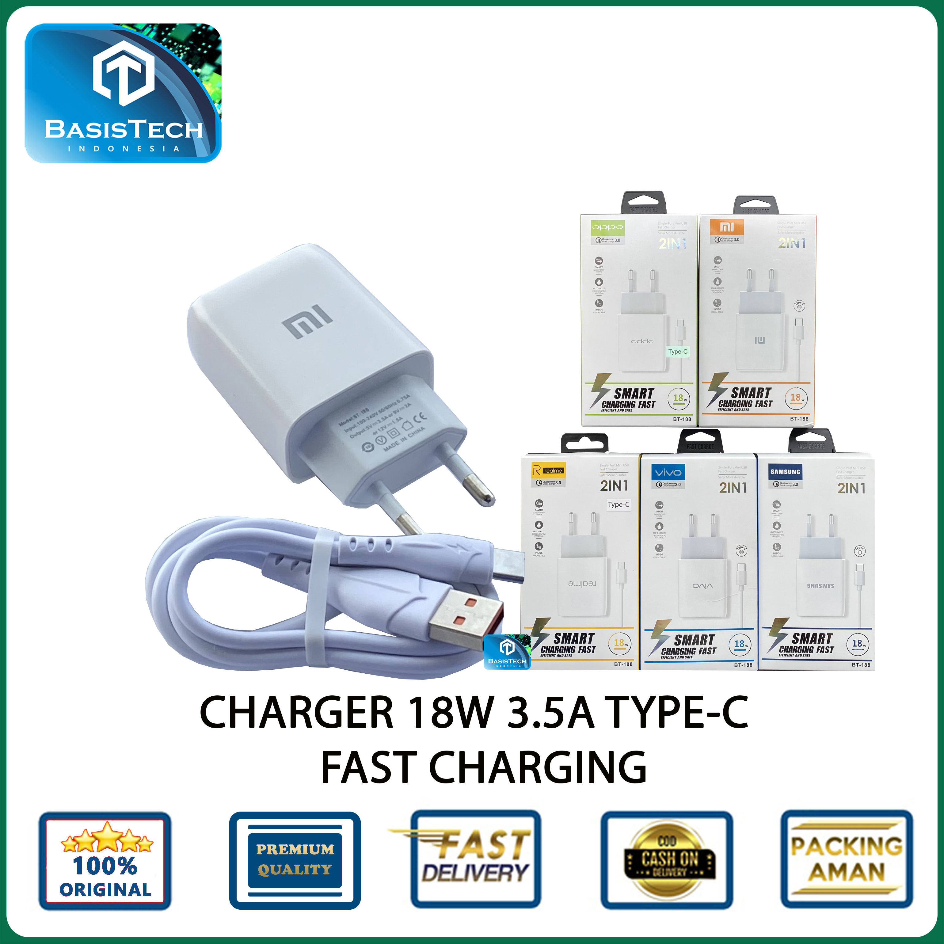 CHARGER TYPE C 18W 3.5A QUALCOMM BT-188 FAST CHARGING